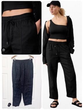 Athleta Retreat Linen High Rise Ankle Pants Black Size Small